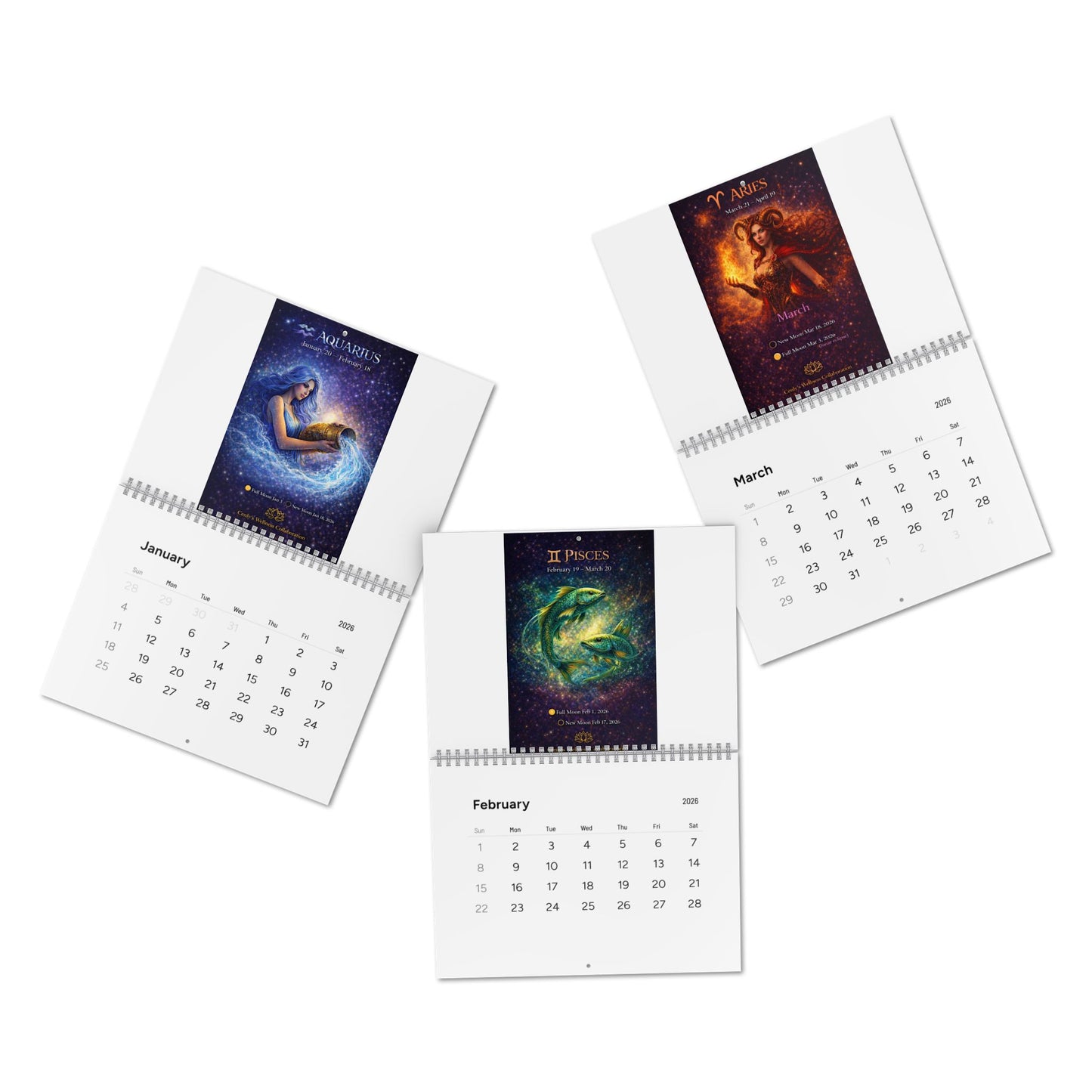 2026 Wall Calendar — Monthly Planner showing dates for new and full moon