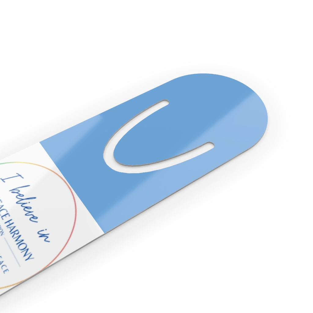 Inspirational 'I Believe in Love Peace Harmony' Metal Bookmark with QR Code