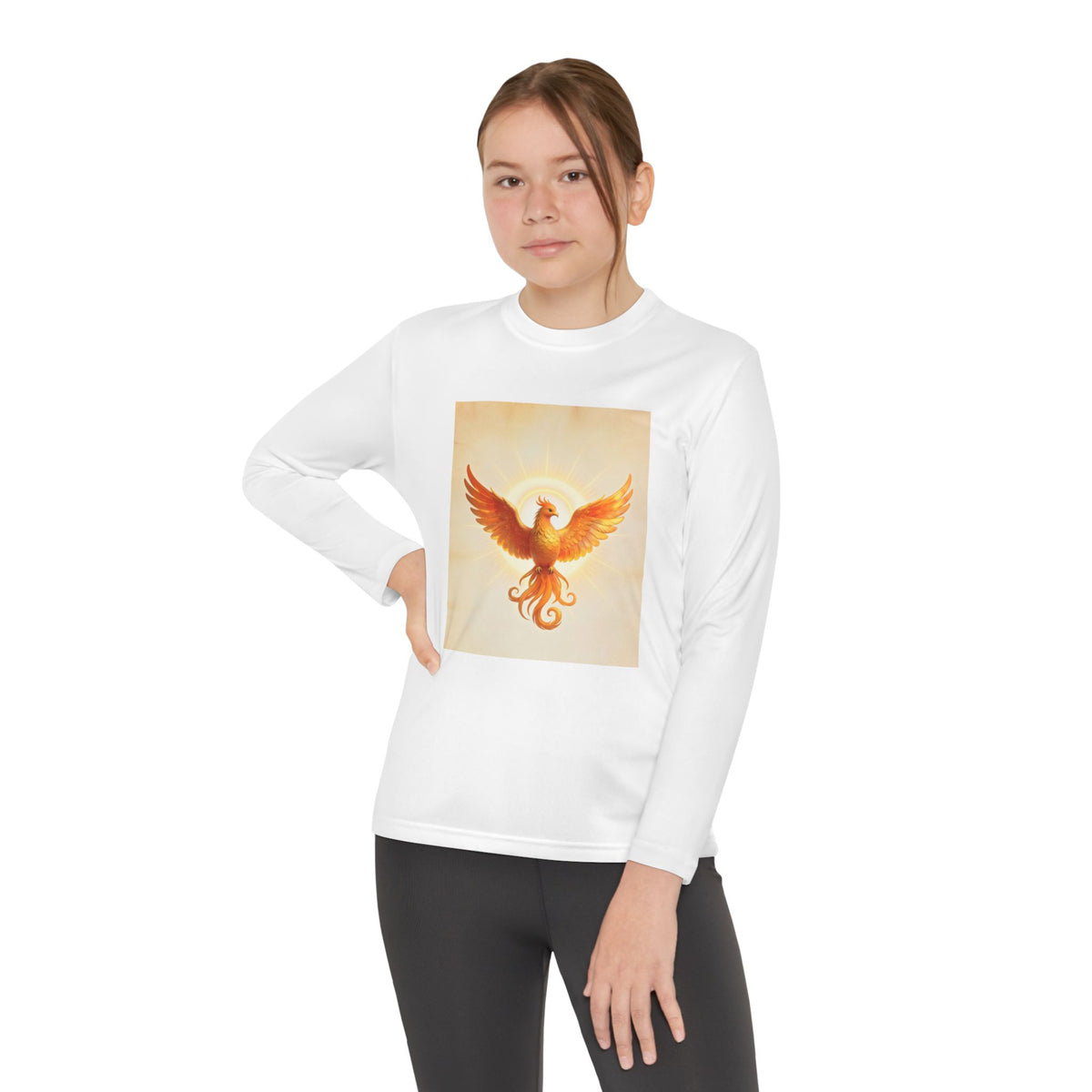 Phoenix Youth Long Sleeve Tee — Fiery Mythical Bird Graphic Shirt