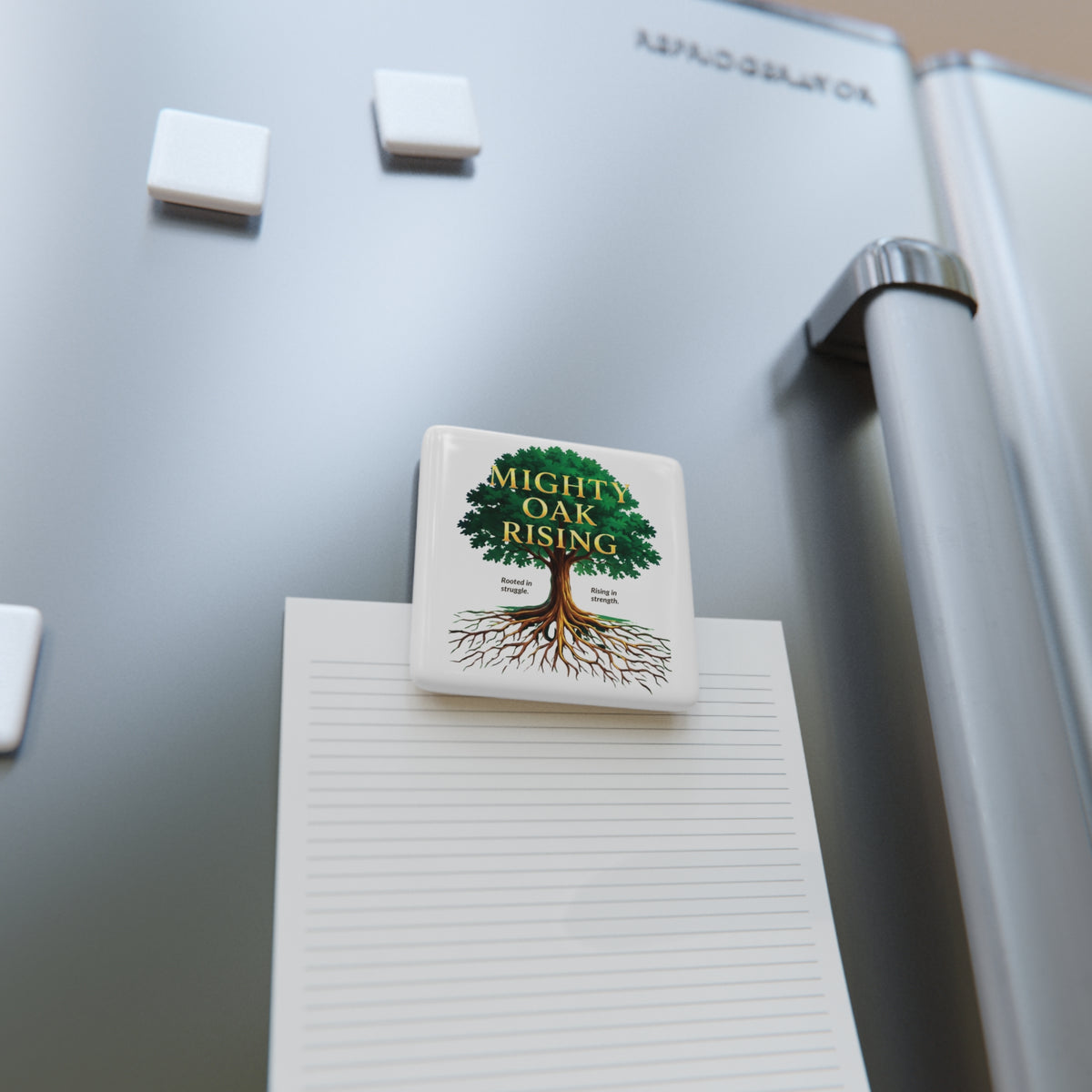 Porcelain Magnet — 'Mighty Oak' Acorn & Tree Square Refrigerator Magnet