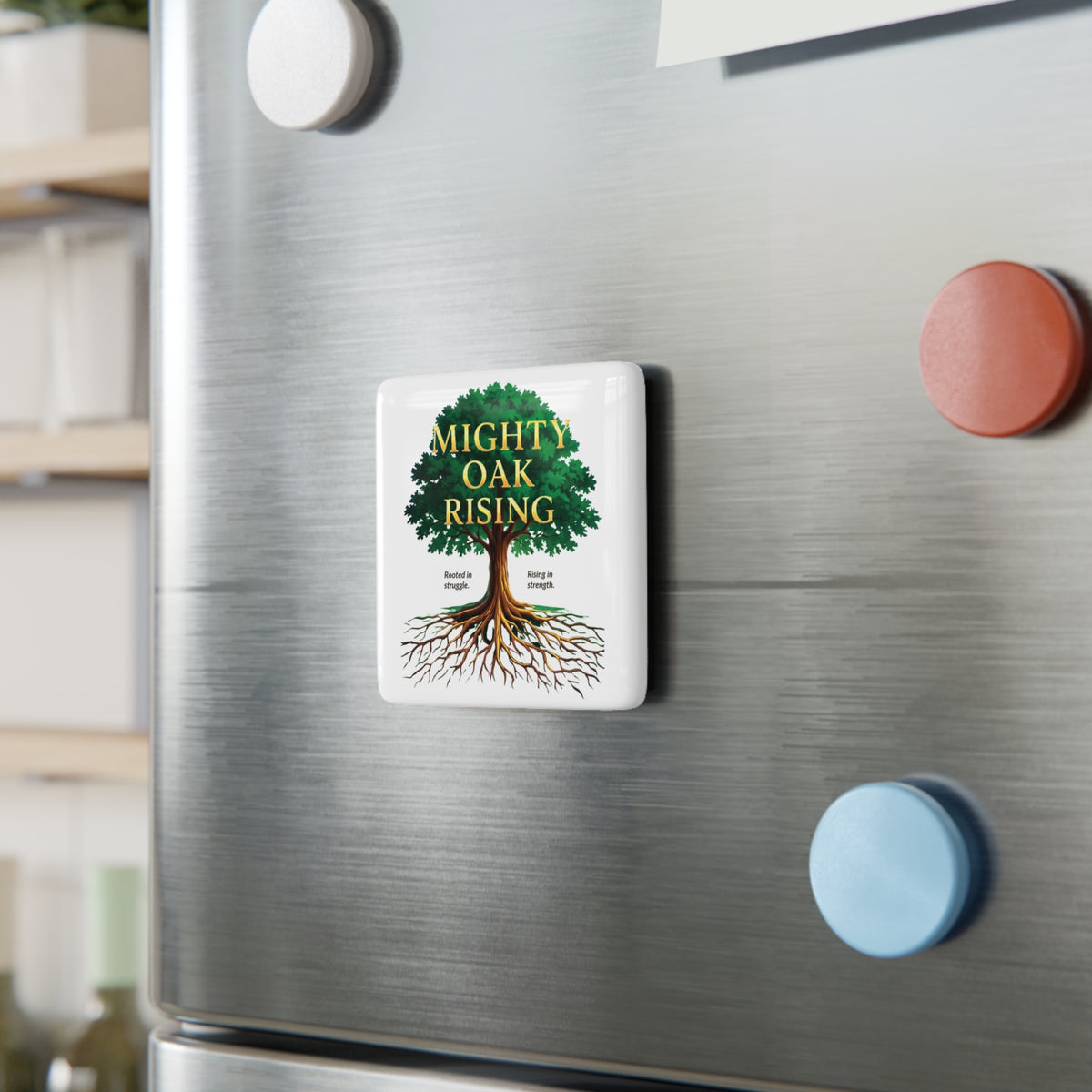 Porcelain Magnet — 'Mighty Oak' Acorn & Tree Square Refrigerator Magnet