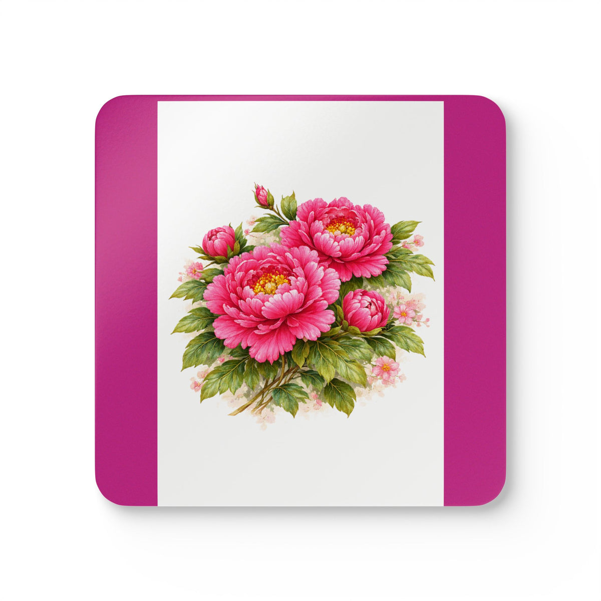Floral Peony Cork Coaster Set — Pink Vintage Garden Drink Coasters (4-Pack)