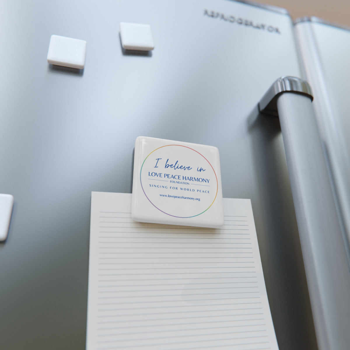 Porcelain Magnet — "I believe in Love Peace Harmony" Logo