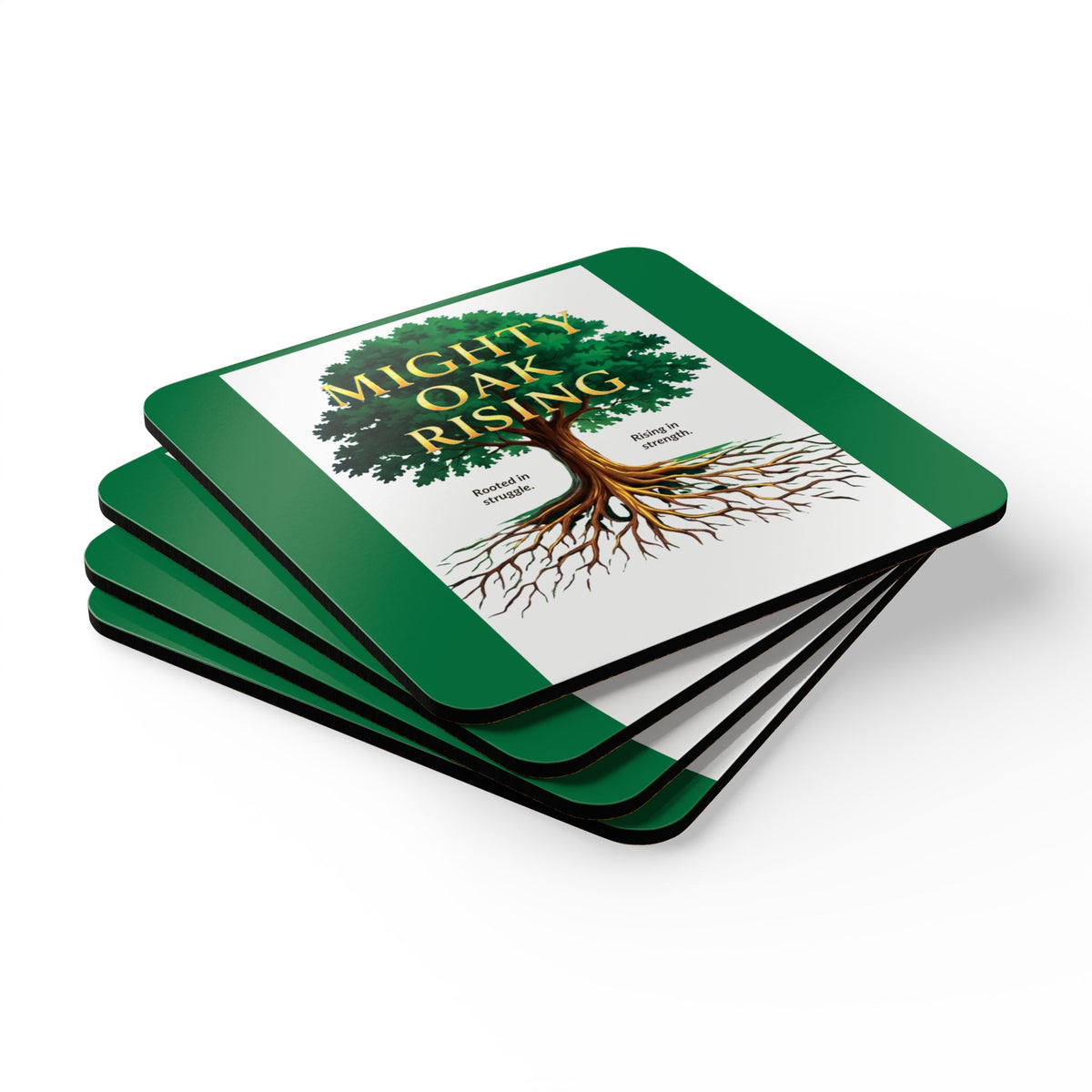 Mighty Oak Rising Cork Coaster Set — Inspirational Tree Roots Design