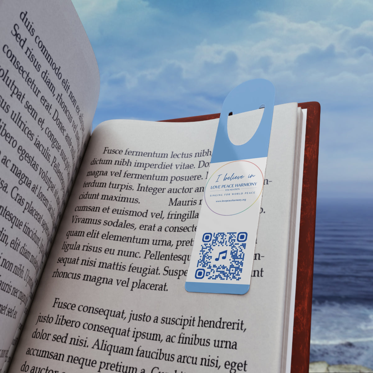 Inspirational 'I Believe in Love Peace Harmony' Metal Bookmark with QR Code