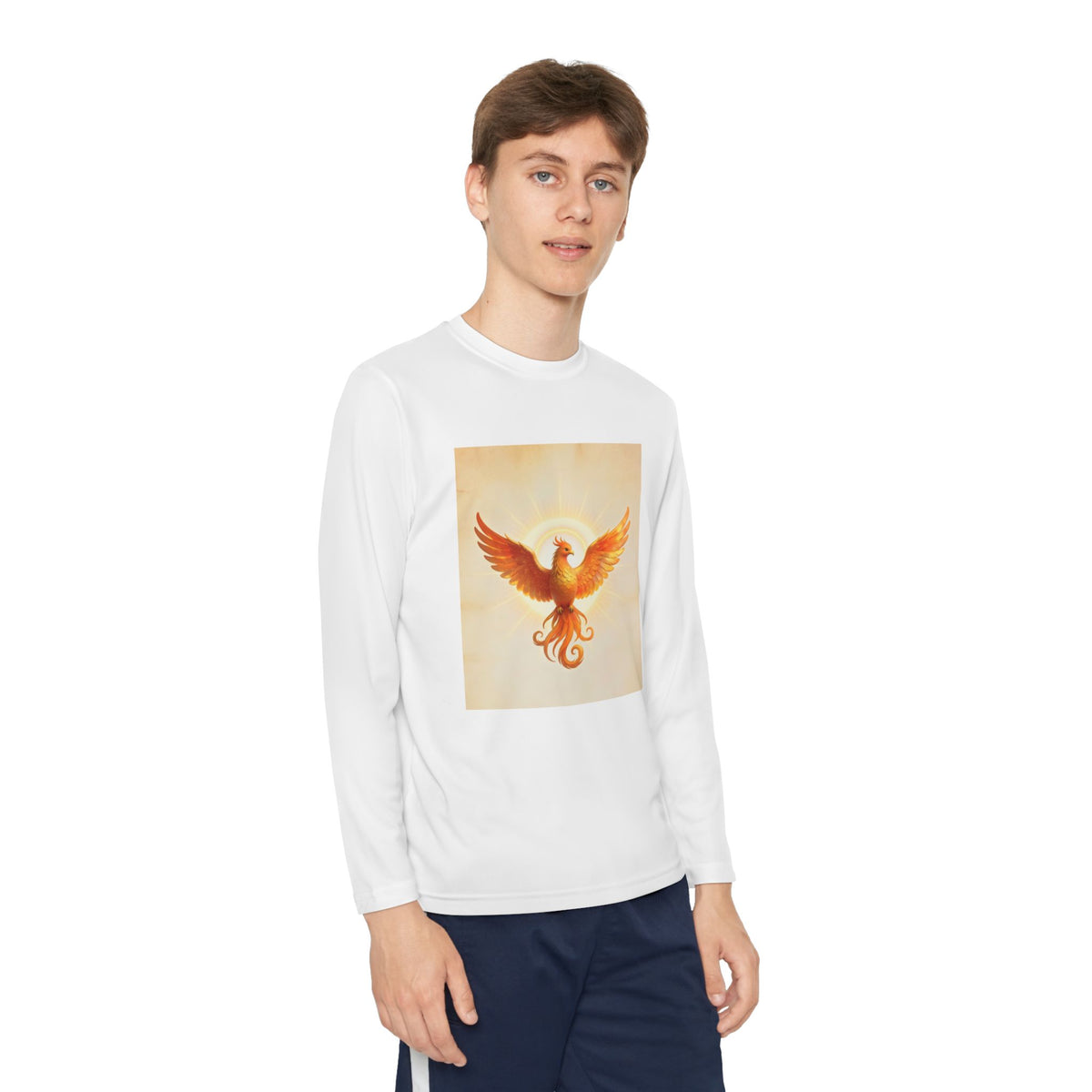 Phoenix Youth Long Sleeve Tee — Fiery Mythical Bird Graphic Shirt